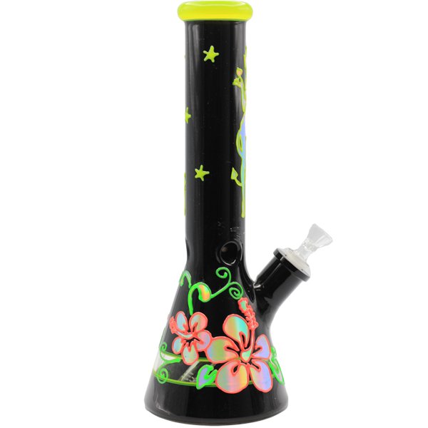 14" BLACK/NEON GREEN FLOWER GIRL BONG - SMDistro