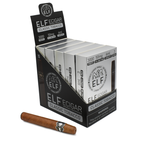 ELF ECigar 6ML 3000 Puff Disposable Vape Cigar Device - Pack of 3 - Display of 5 Packs (MSRP $59.99 Per Pack / $19.99 Per Unit)