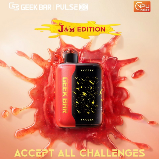 Geek Bar Pulse X Jam Edition 18mL 820mAh  Rechargeable 5% Nicotine 25K Puffs Disposable Vape - Display of 5 (MSRP $29.99 Each)