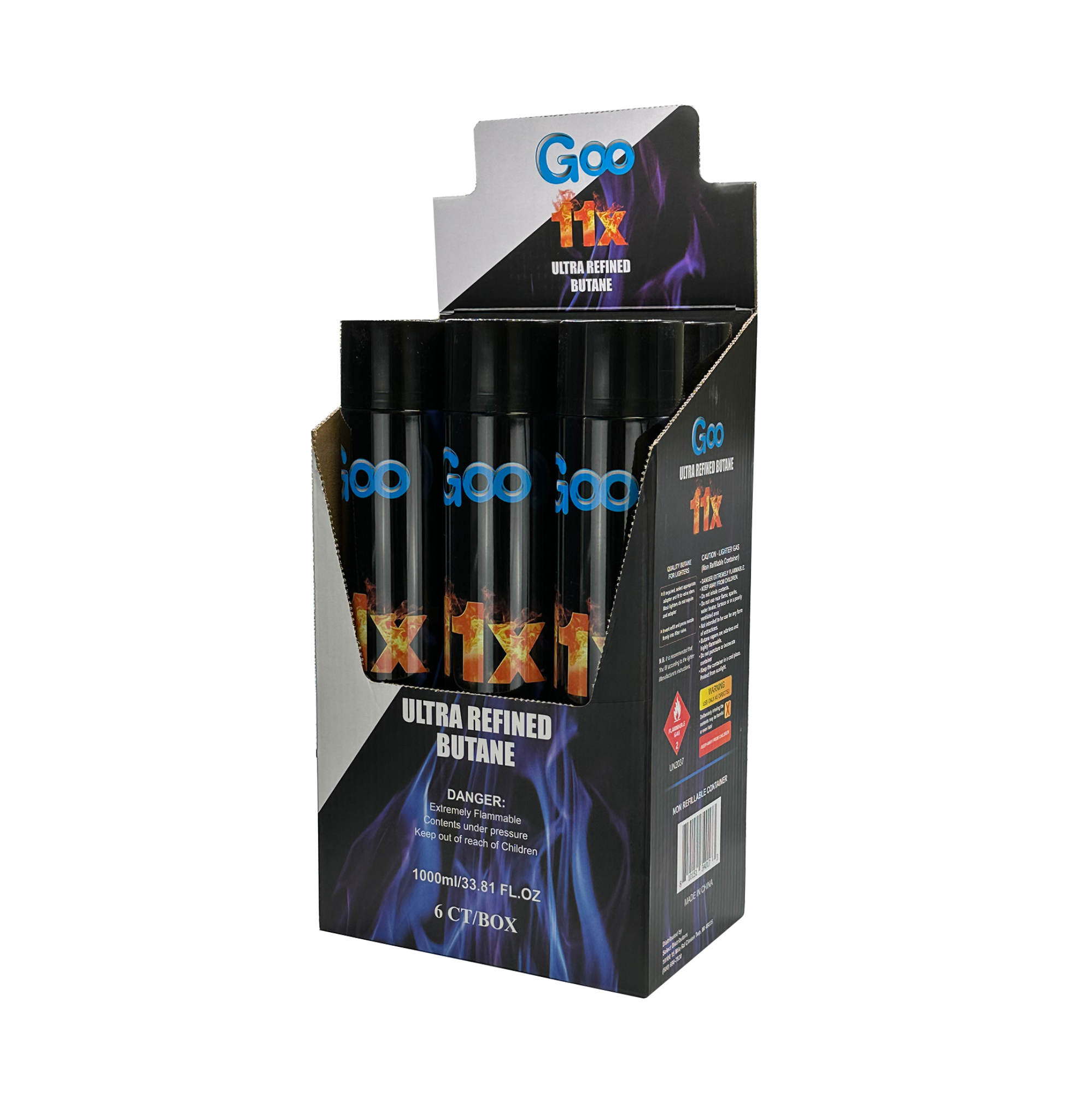 Goo 11x Refined Butane 6ct Display - 1000ml Premium Butane - SMDistro