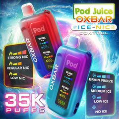 Oxbar x Pod Juice 14mL Adjustable Ice - Nic Control 35K Puffs Disposable Vape - Display of 5 (MSRP $29.99 Each)