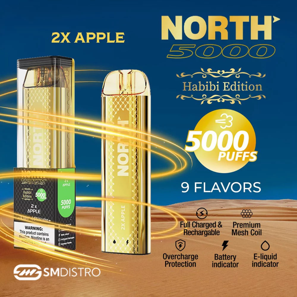 North Habibi Edition 10ML 5000 Puffs Disposable Vape Device With Premium Mesh Coil & E-liquid & Battery Indicator - Display of 10 (MSRP $25.00 Each)