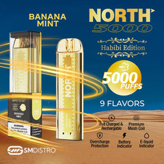 North Habibi Edition 10ML 5000 Puffs Disposable Vape Device With Premium Mesh Coil & E-liquid & Battery Indicator - Display of 10 (MSRP $25.00 Each)