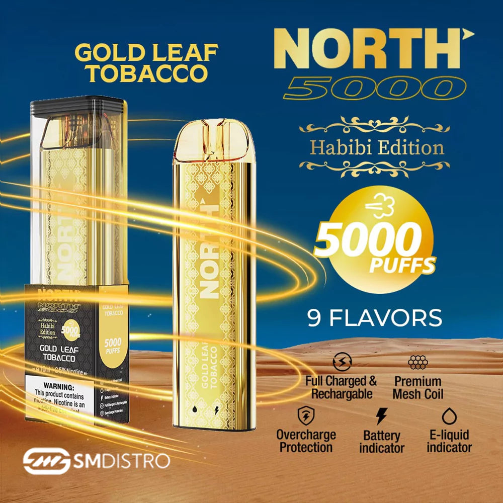 North Habibi Edition 10ML 5000 Puffs Disposable Vape Device With Premium Mesh Coil & E-liquid & Battery Indicator - Display of 10 (MSRP $25.00 Each)