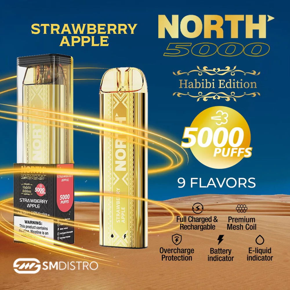 North Habibi Edition 10ML 5000 Puffs Disposable Vape Device With Premium Mesh Coil & E-liquid & Battery Indicator - Display of 10 (MSRP $25.00 Each)