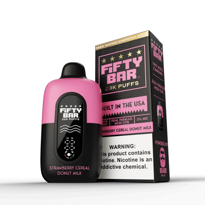 Fifty Bar V2 Powered by Beard Vape Co. 20K Puffs Disposable Vape - Display of 5 (MSRP $19.99 Each)