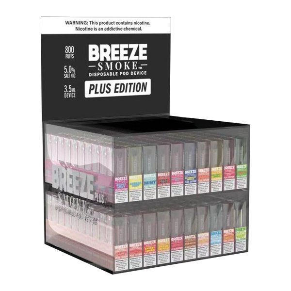 BREEZE PLUS 5% DISPOSABLE ASSORTED FLAVORS 200CT DISPLAY - SMDistro