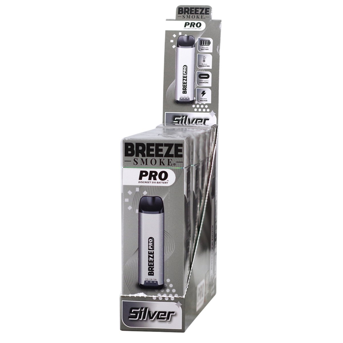 Breeze Smoke Pro Discreet Edition 510 Battery - Display of 5 (MSRP $17.99 Each) - SMDistro