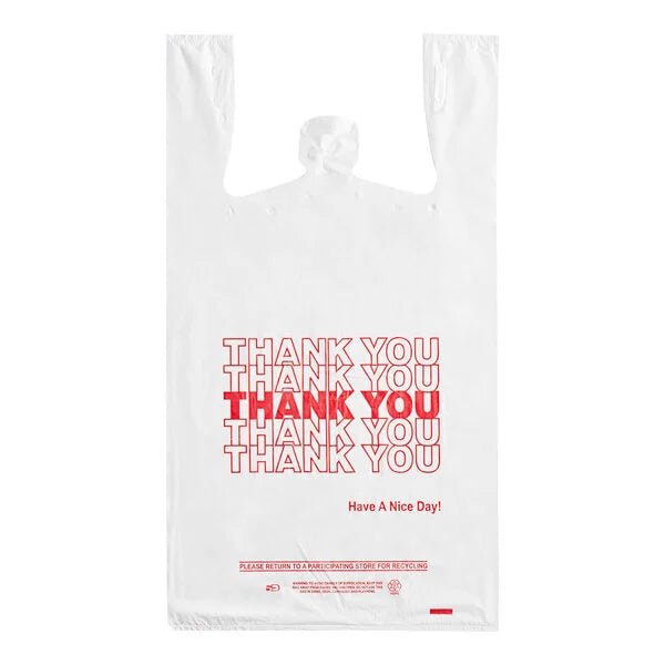 Choice 1/6 Standard Size White "Thank You" Medium - Duty Plastic T-Shirt Bag 1000ct - SMDistro