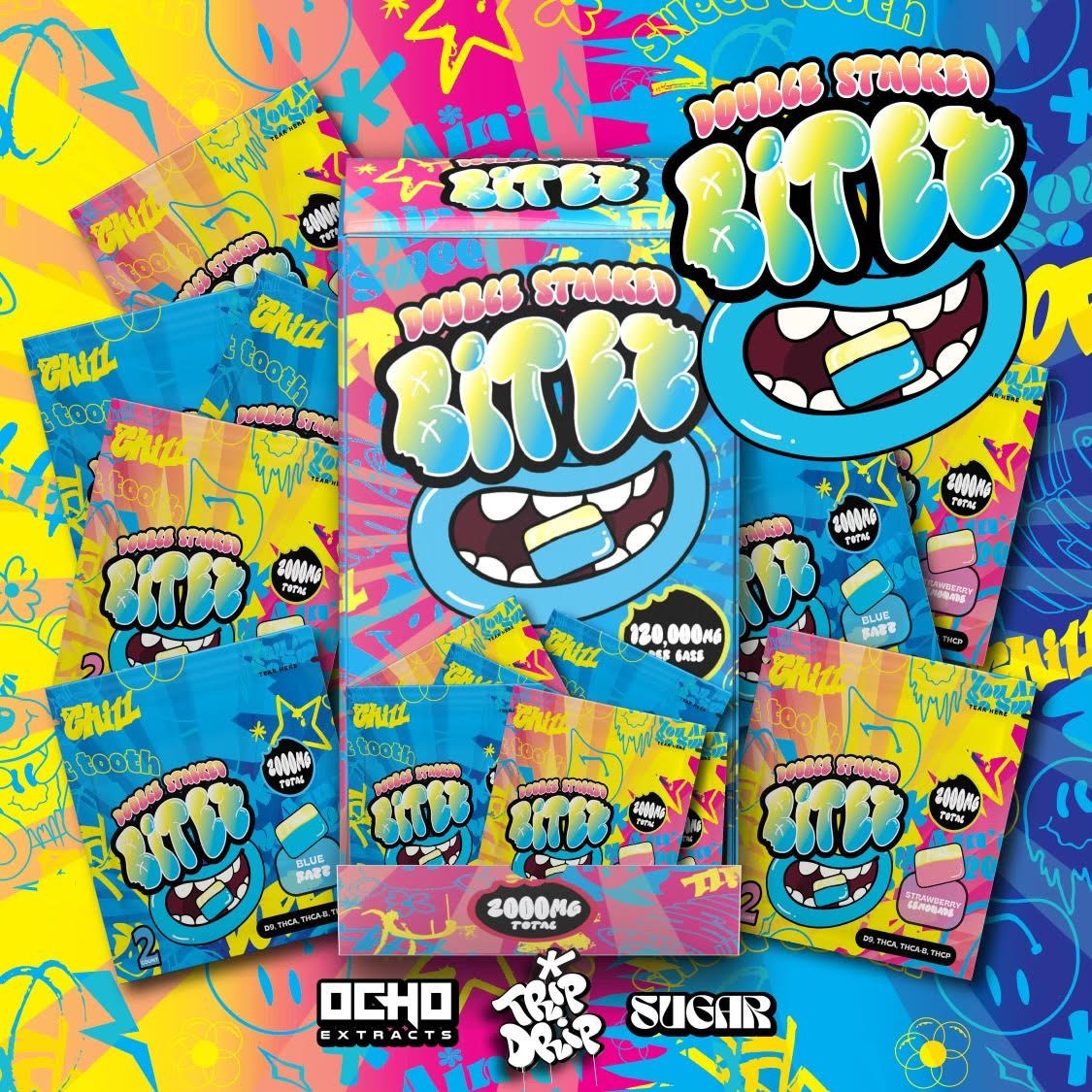Double Stacked Bitez - D9 + THCA + THCA - B + THCP - 120,000MG / Display of 60 (MSRP $7.99 Each) - SMDistro