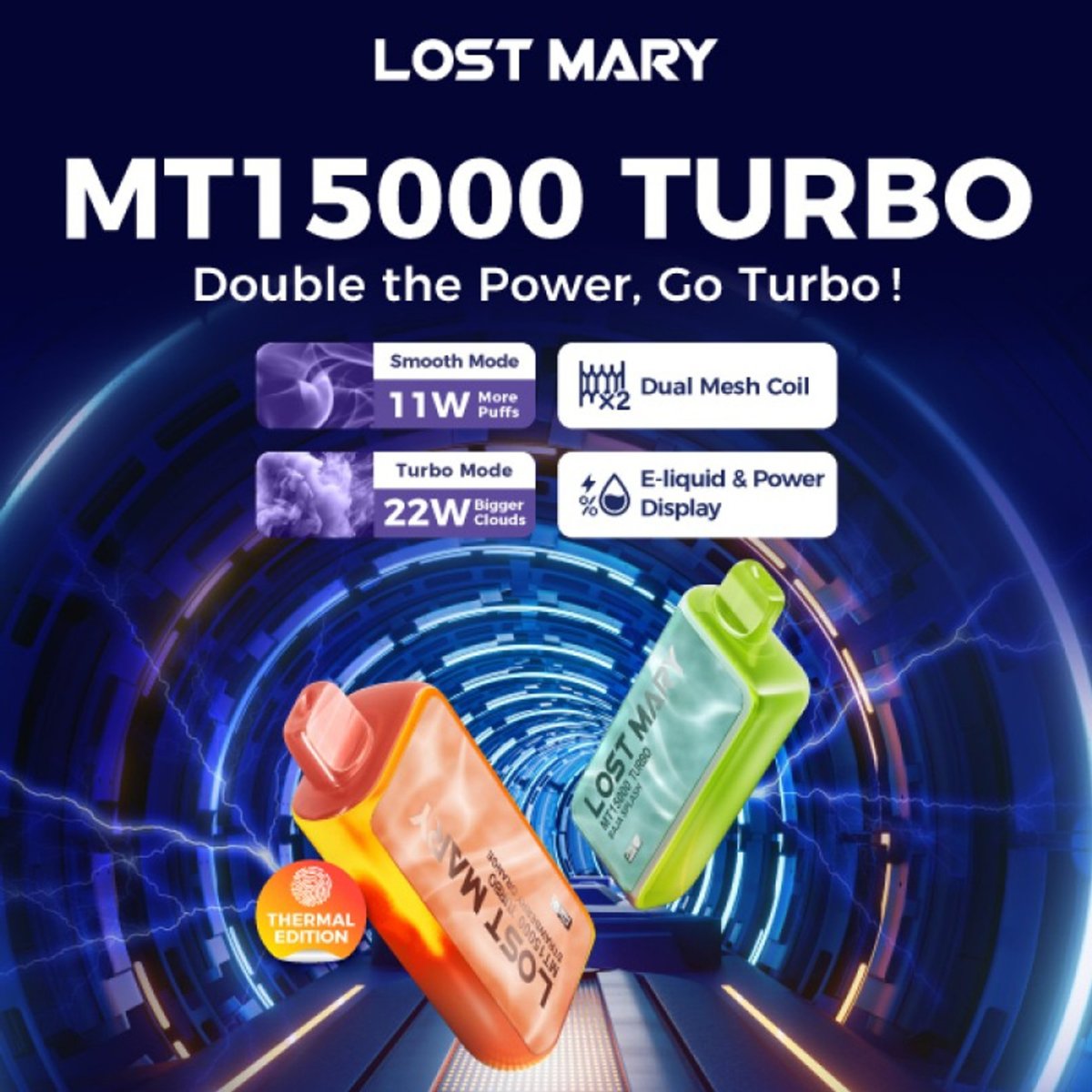 Lost Mary MT15000 Turbo 16ml 600mAh Rechargable 15000 Puff Disposable Vape Device - Display of 5 (MSRP $24.99 Each) - SMDistro