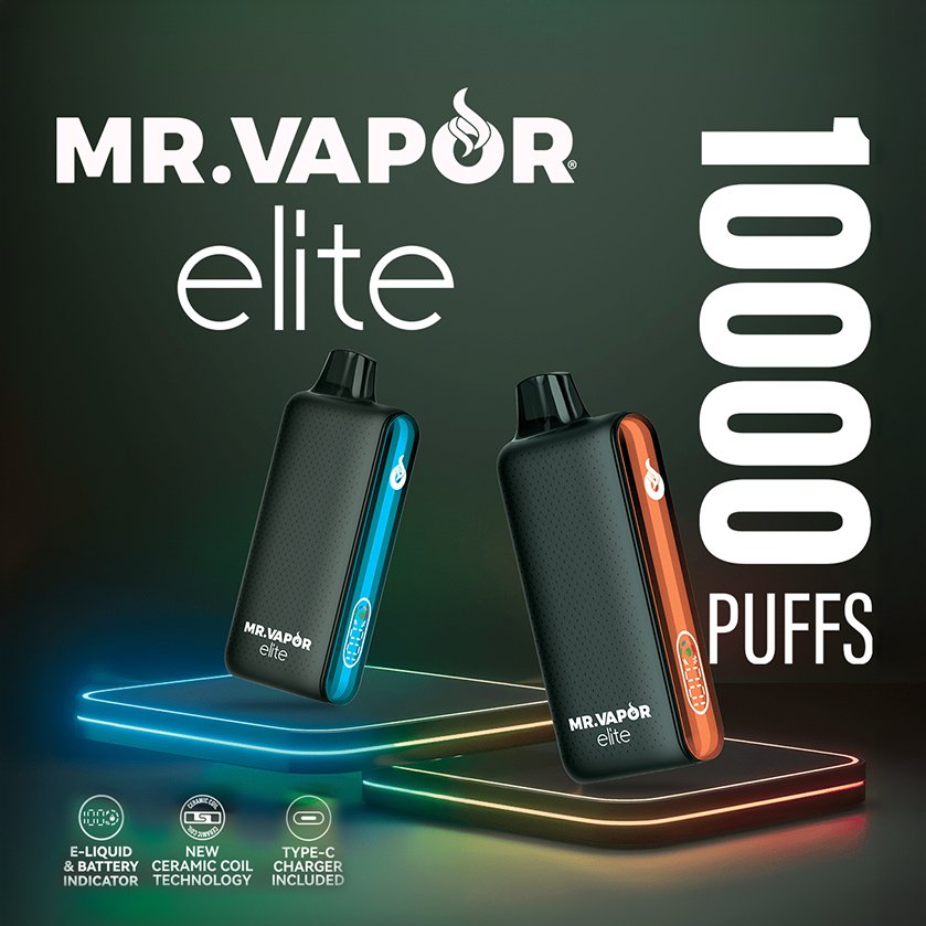 Mr. Vapor Elite 15ml 5% Nicotine 10000 Puffs Disposable Vape Device - Display of 5 (MSRP $24.99 Each) - SMDistro