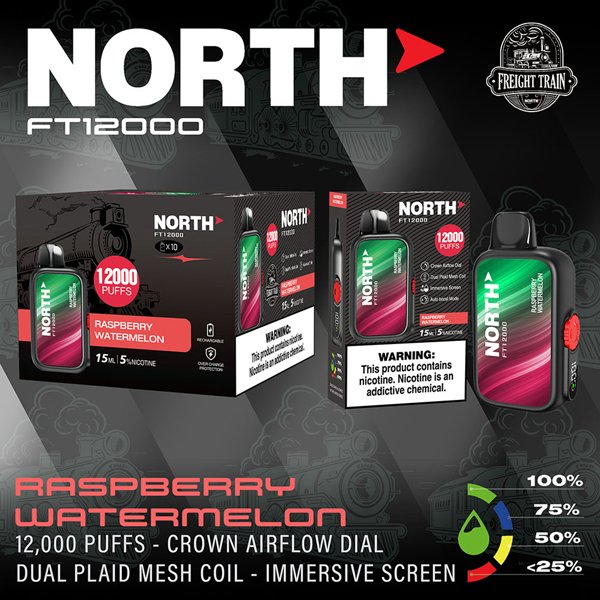 North FT12000 15ml 650mAh Rechargable 12000 Puff Disposable Vape Device - Display of 10 (MSRP $24.99 Each) - SMDistro