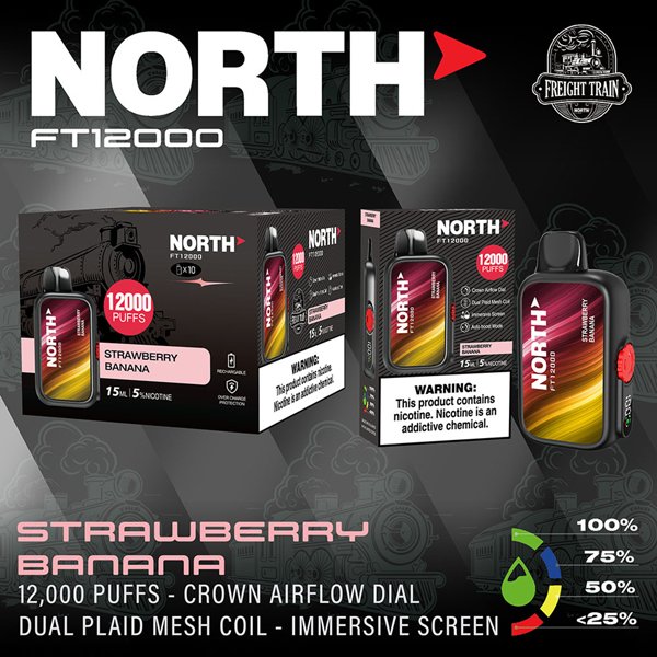 North FT12000 15ml 650mAh Rechargable 12000 Puff Disposable Vape Device - Display of 10 (MSRP $24.99 Each) - SMDistro