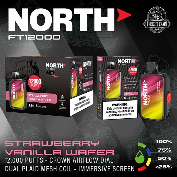 North FT12000 15ml 650mAh Rechargable 12000 Puff Disposable Vape Device - Display of 10 (MSRP $24.99 Each) - SMDistro