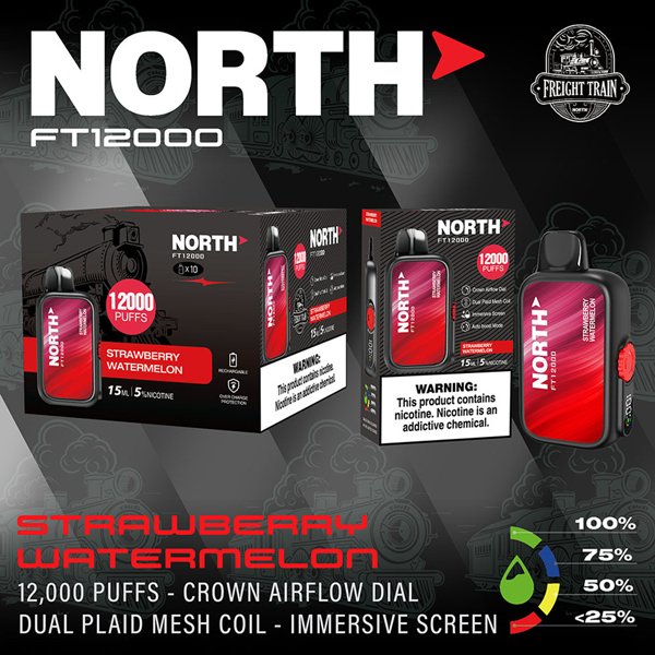 North FT12000 15ml 650mAh Rechargable 12000 Puff Disposable Vape Device - Display of 10 (MSRP $24.99 Each) - SMDistro