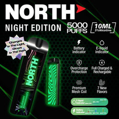 North Night Edition 5000 Puffs 10ml %5 Nicotine Disposable Vape Device - Display of 10 (MSRP $19.99) - SMDistro