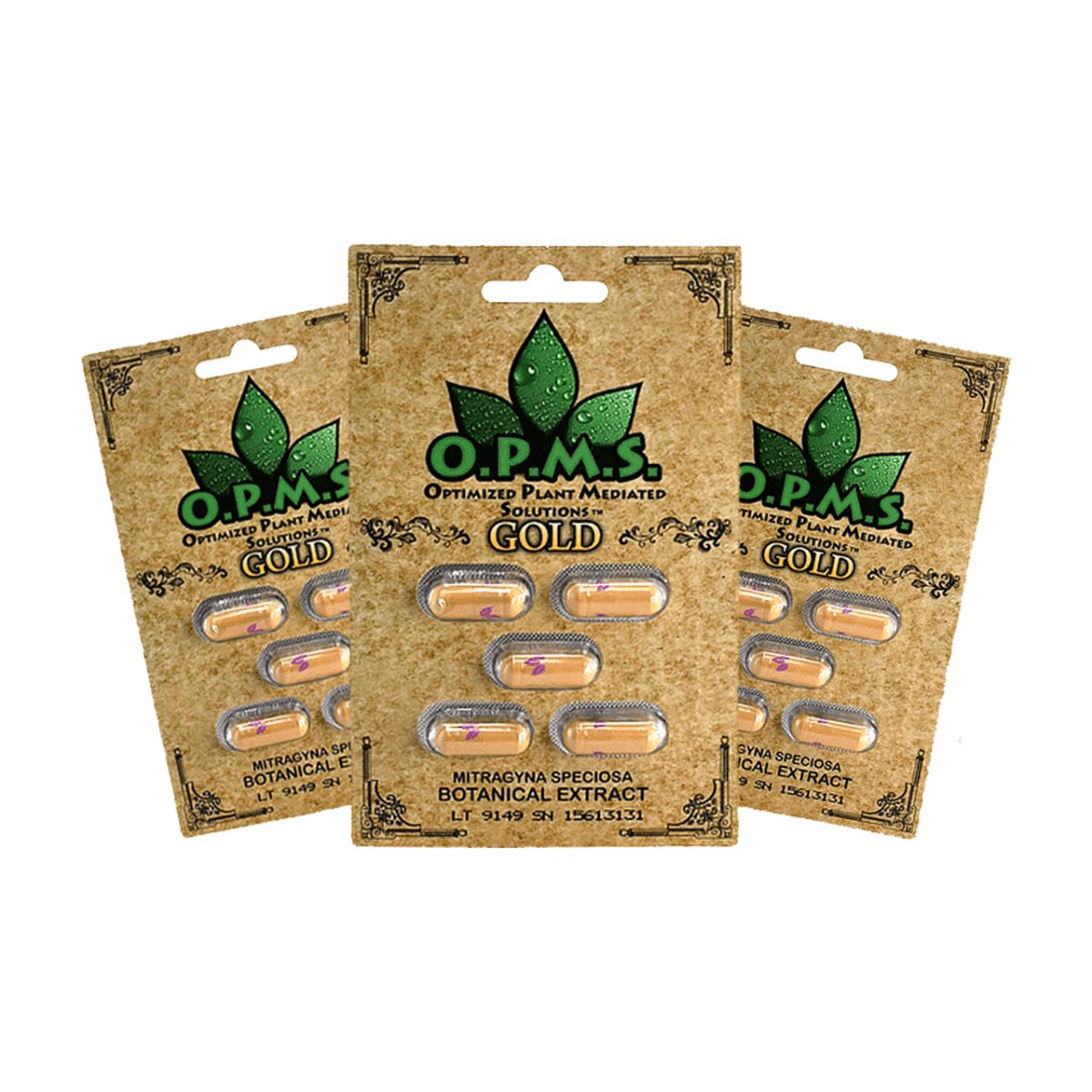 OPMS Kratom Gold Capsules - Display of 10 (MSRP $19.99 - $39.99 Each) - SMDistro